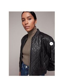 Bloomingdale’s Aqua limited edition Black Quilted Leather Bomber Jacket Large